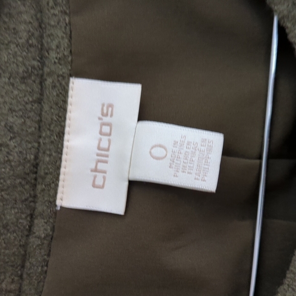 Chico's Military Army Green Ruffled Front Wool Blend Lined Jacket Blazer y2k - Picture 10 of 13